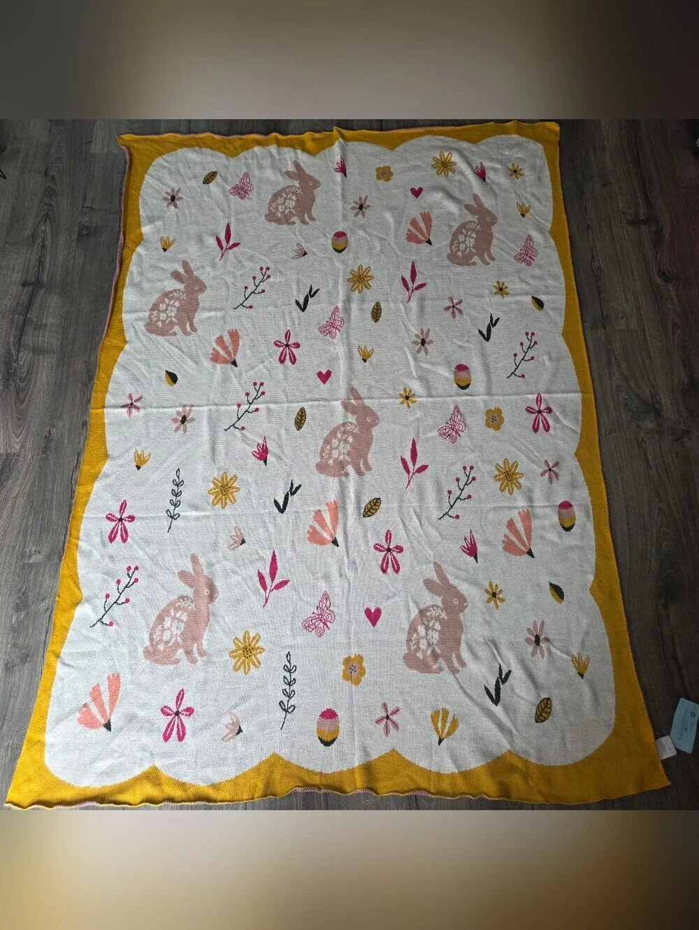 Large Bunny Themed 100% Cotton Throw Blanket NWT